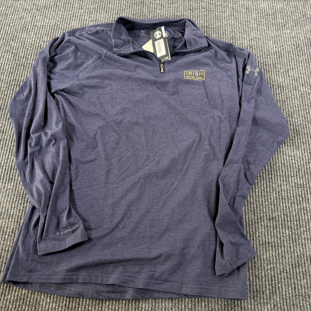 Under Armour Notre Dame Fighting Irish Navy Blue 1/4 Zip Pullover Mens Large NWT